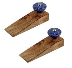 2 Pieces Navy Blue Wheel Flower Ceramic Wooden Door Stopper